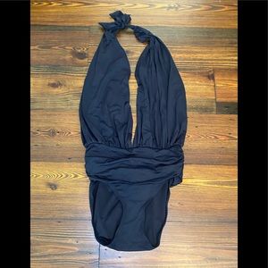 Vince Camuto One Piece Black V-Neck Swimsuit